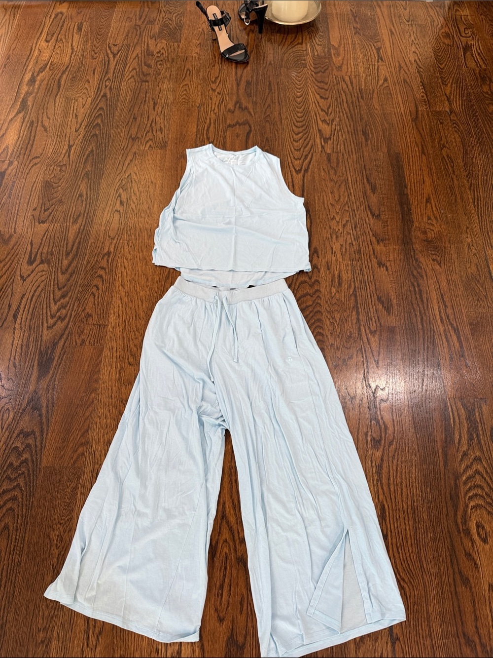 Tommy John Light Blue Wide-Leg Lounge Pants with Matching Crop Tank